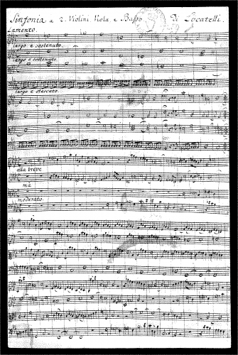 Locatelli - Sinfonia ? composta per l'esequie della sua Donna che si celebrarono in Roma - Score