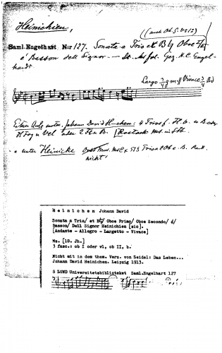Heinichen - Trio Sonata in B-flat major - Scores and Parts