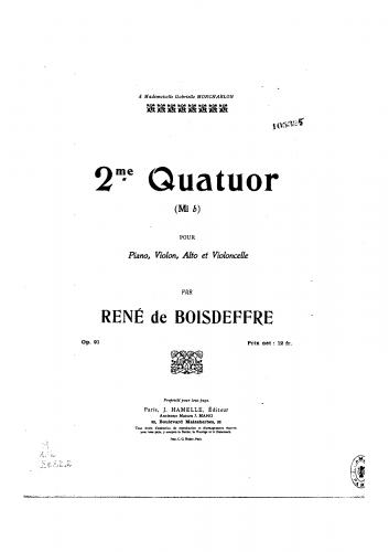 Boisdeffre - Piano Quartet No. 2, Op. 91