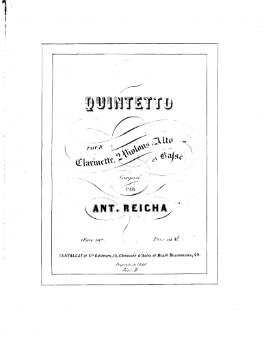 Reicha - Quintet for Clarinet and Strings (known also as Quintet for Oboe and Strings)