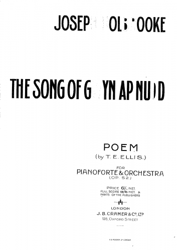 Holbrooke - Piano Concerto No. 1 'The Song of Gwyn ap Nudd', Op. 52 - For 2 Pianos - Score