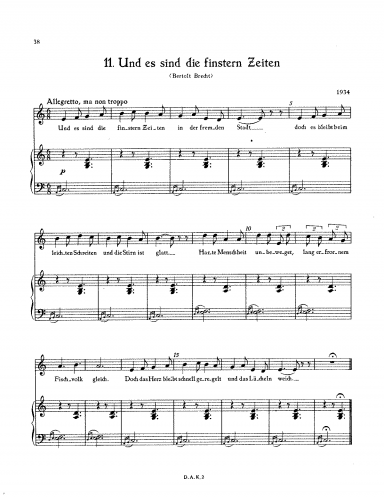 Eisler - Und es sind die finstern Zeiten - Score