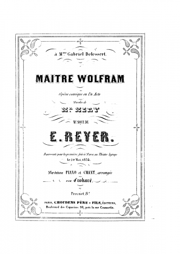 Reyer - Maître Wolfram - Vocal Score - Score