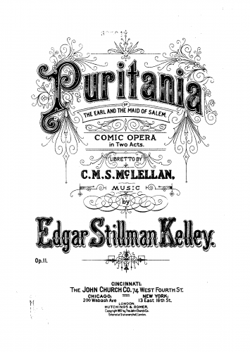 Kelley - Puritania, or The Earl and the Maid of Salem - Vocal Score - Score
