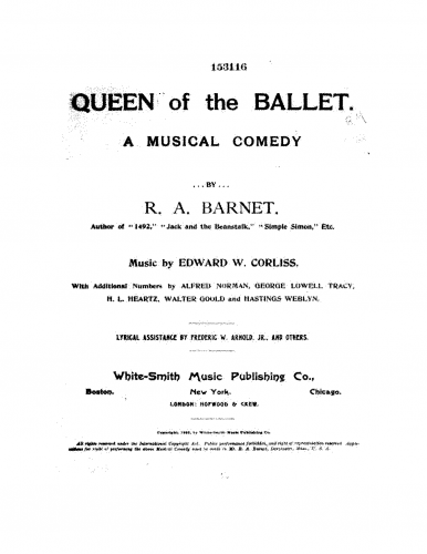 Corliss - Queen of the Ballet - Vocal Score - Score