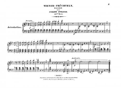Strauss Sr. - Wiener Früchteln, Op. 167 - For Piano solo - Score