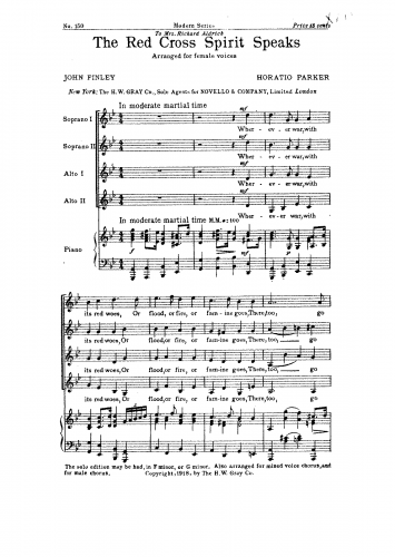 Parker - The Red Cross Spirit Speaks - For Female Chorus and Piano (Composer) - Score