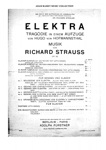 Singer II - Elektra Fantasie - Score