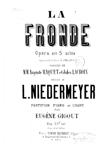Niedermeyer - La fronde - Vocal Score - Score