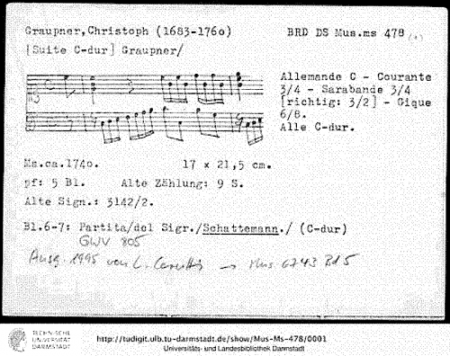 Graupner - Partita in C major, GWV 805 - Keyboard Scores - Score