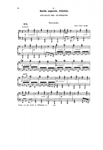 Kéler - Emlék sugarak - For Piano 4 hands - Score