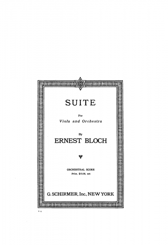 Bloch - Suite for Viola and Piano or Orchestra - Score