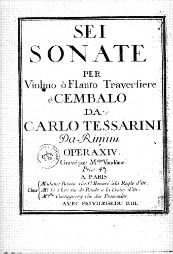 Tessarini - 6 Violin Sonatas, Op. 14 - Compete Score