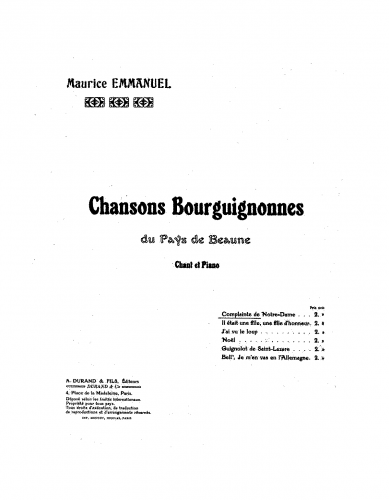 Emmanuel - Chansons bourguignonnes du Pays de Beaune - 1. Complainte de Notre-Dame