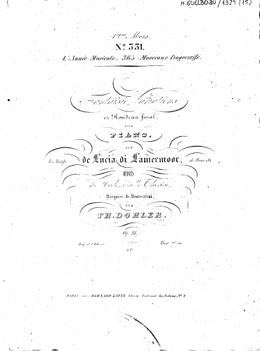 Döhler - Fantaisie, variations et rondeau final sur les motifs de 'Lucia di Lamermoor' - Score