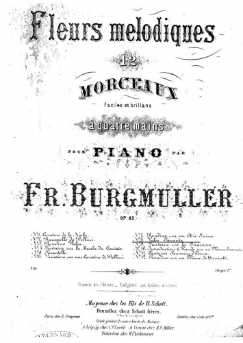 Burgmüller - Fleurs Mélodiques, Op. 82 - Valse favorite (No. 8) For Piano 4 hands - Score