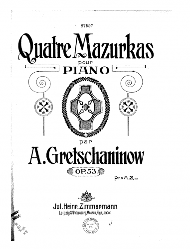 Grechaninov - 4 Mazurkas - Score