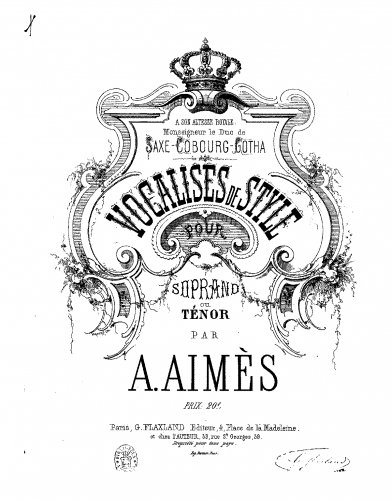 Aimès - Vocalises de style pour soprano ou ténor - Score