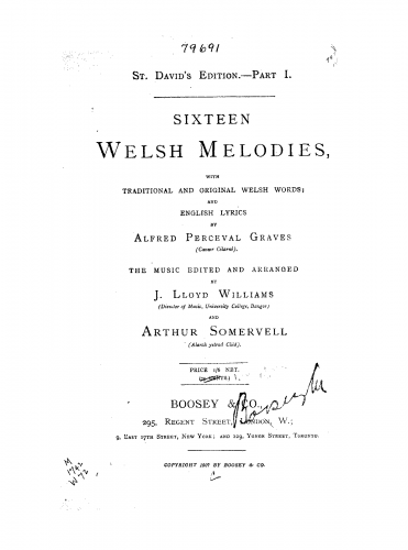 Williams - Sixteen Welsh melodies with traditional and original Welsh words and English lyrics - Score