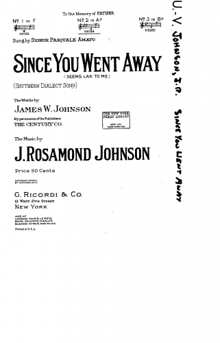 Johnson - Since You Went Away - Score
