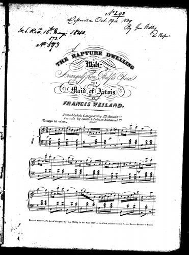 Balfe - The Maid of Artois - Waltz: The Rapture Dwelling For Piano solo (Weiland) - Score