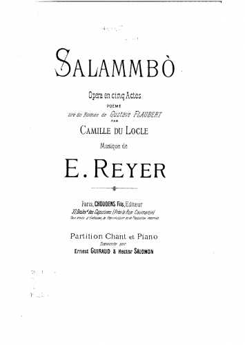 Reyer - Salammbô - Vocal Score - Score