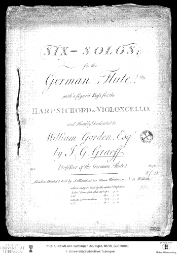 Graeff - Six Solos for the German Flute with a figur'd Bass for the Harpsichord or Violoncello - Score