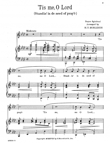 Burleigh - 'Tis Me, O Lord - Score