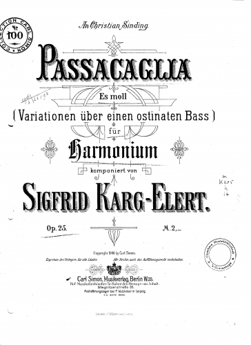 Karg-Elert - Passacaglia for Harmonium, Op. 25 - Score
