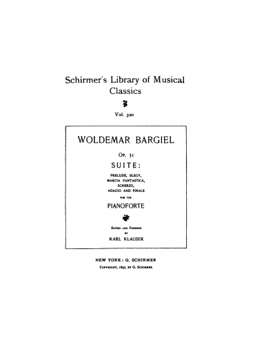 Bargiel - Suite No. 2 for Piano - Score