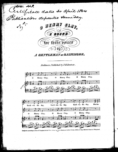 Anonymous - O Henry Clay - Score