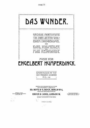 Humperdinck - Das Wunder (The Miracle) - Vocal Score - Score