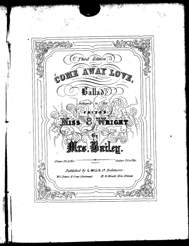 Bailey (Mrs.) - Come Away Love - Score