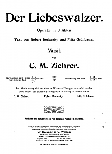 Ziehrer - Der Liebeswalzer - For Piano solo - piano score (superlinear text)