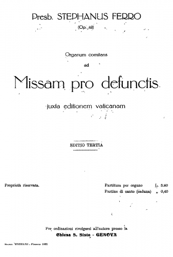 Ferro - Missa pro Defunctis - Score