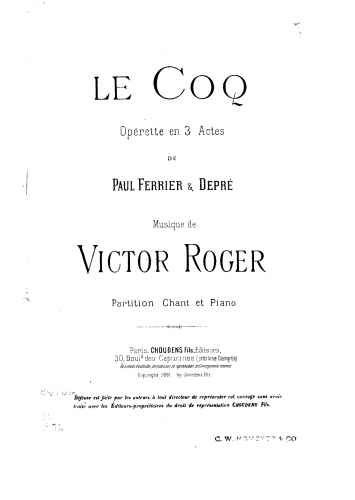 Roger - Le coq - Vocal Score - Score