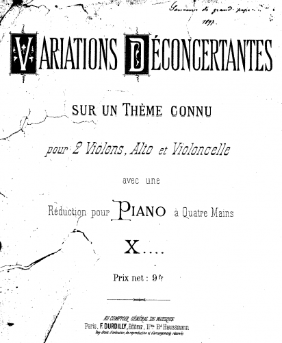 Anonymous - Variations Déconcertantes - For Piano 4 hands - Incomplete Score (last page only - the rest lost)