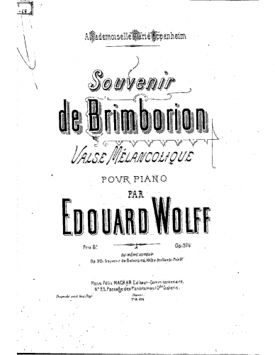 Wolff - Souvenir de Brimborion - Piano Score - Score