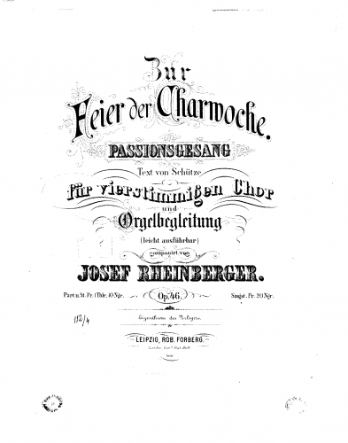 Rheinberger - Zur Feier der Charwoche, Op. 46 - Score