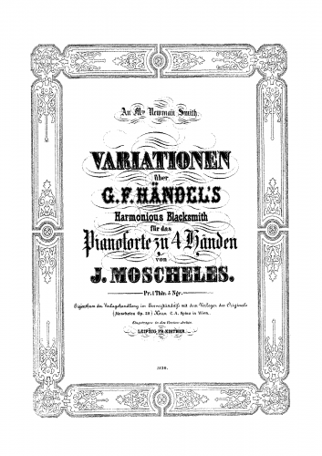 Moscheles - Variations pour le Pianoforte sur un Thème de Händel - For Piano 4-hands (Composer) - Score