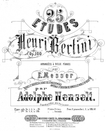 Bertini - 25 Etudes faciles et progressives - Piano Score - Vol.1 (Etudes Nos.1-11)