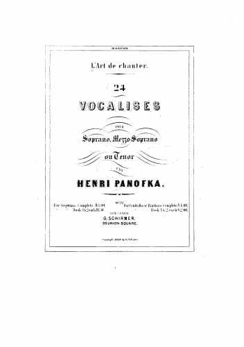 Panofka - 24 Vocalises - Voice and Piano Alto, Baritone, Bass - Book 1