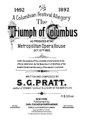 Pratt - The Triumph of Columbus - Vocal Score - Score