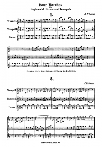 Sousa - 4 Marches for Regimental Drums and Trumpets - Score