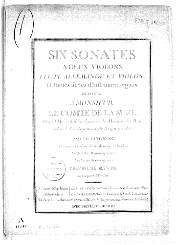 Guignon - 6 Sonatas for 2 Violins, Op. 3 - Score