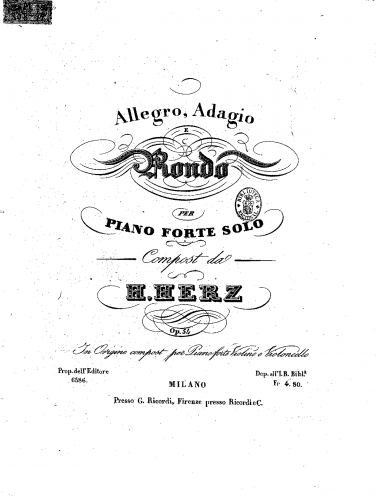 Herz - Grand Trio - For Piano solo - Score