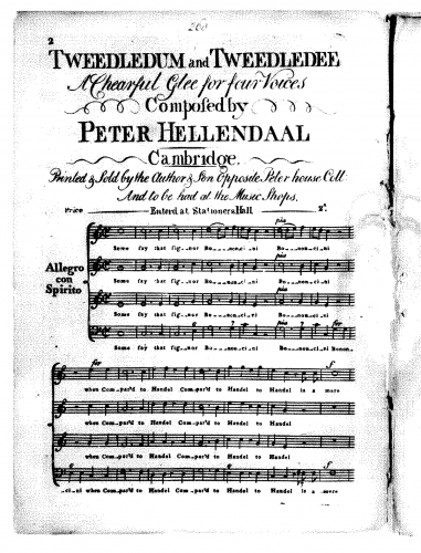 Hellendaal - Tweedledum and Tweedledee. A Chearful Glee for four Voices - Score