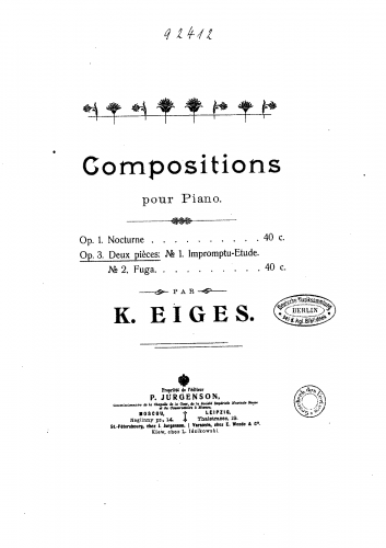 Eiges - 2 Piéces, Op. 3 - Score