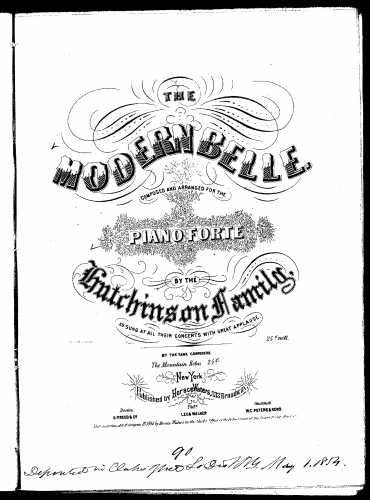 Hutchinson Family Singers - The Modern Belle - For Voice and Piano (Composer) - Score
