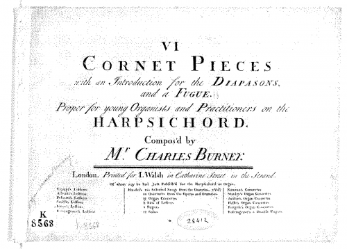 Burney - 6 Cornet Pieces for Organ - Score
